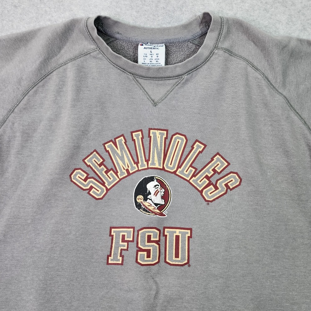 Florida State Seminoles FSU Sweatshirt Mens L Gray Longsleeve Pullover Champions